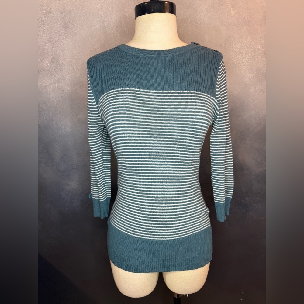🦋Y2k XXI Striped Knit Sweater - Teal/White - Size M🦋